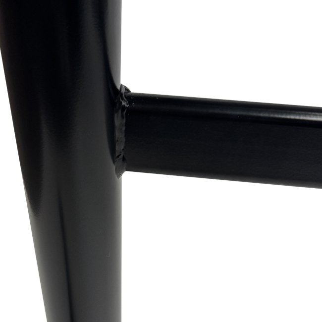 Black powder coat twin leg steel table base suitable for rectangular dining or round bistro tables, commonly used in hospitality venues such as bistros, cafes, restaurants, and pubs. Designed for commercial durability and stability.