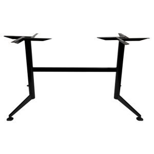 Black powder coat twin leg steel table base suitable for rectangular dining or round bistro tables, commonly used in hospitality venues such as bistros, cafes, restaurants, and pubs. Designed for commercial durability and stability.